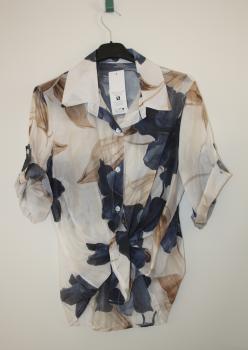 Damenbluse mit Blumen blau/beige