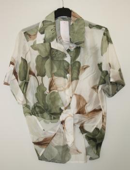 Damenbluse mit Blumen grün/beige