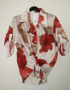 Damenbluse mit Blumen rot/beige