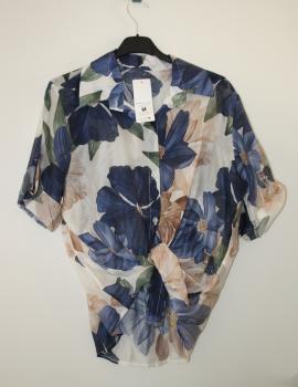 Damenbluse mit Blumen blau/grün/beige