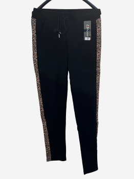 Leggins schwarz - warm mit Leomuster seitlich