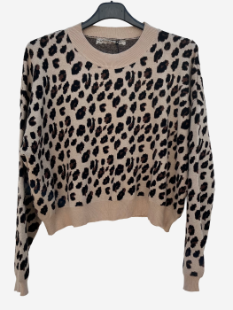 Pulli beige kurz mit Leomuster