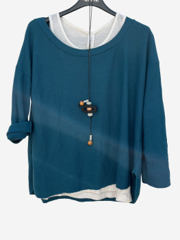 Pulli petrol mit weißem Shirt