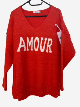 Pulli orange mit weißer Aufschrift AMOUR