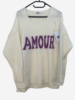 Pulli creme mit violetter Aufschrift AMOUR