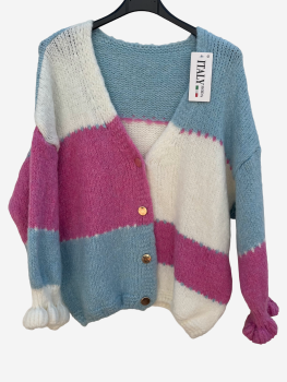Strickjacke hellblau/rosa/weiß