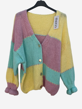 Strickjacke türkis/rosa/gelb
