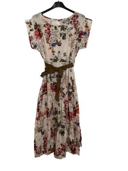 Sommerkleid beige mit buntem Blumenmuster