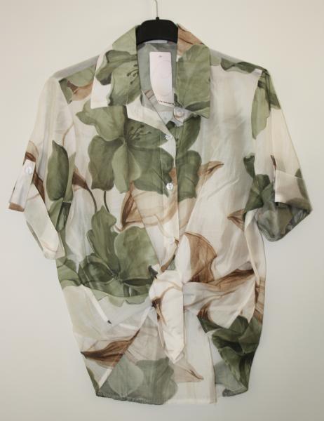 Damenbluse mit Blumen grün/beige