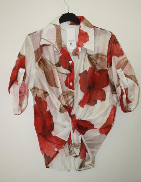 Damenbluse mit Blumen rot/beige