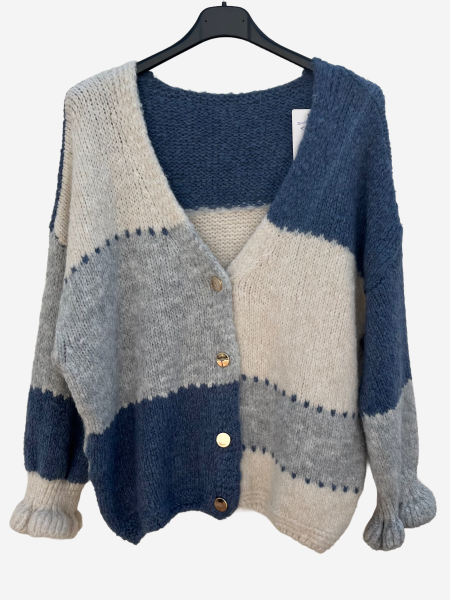Strickjacke hellblau/creme/grau