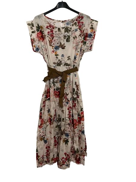 Sommerkleid beige mit buntem Blumenmuster